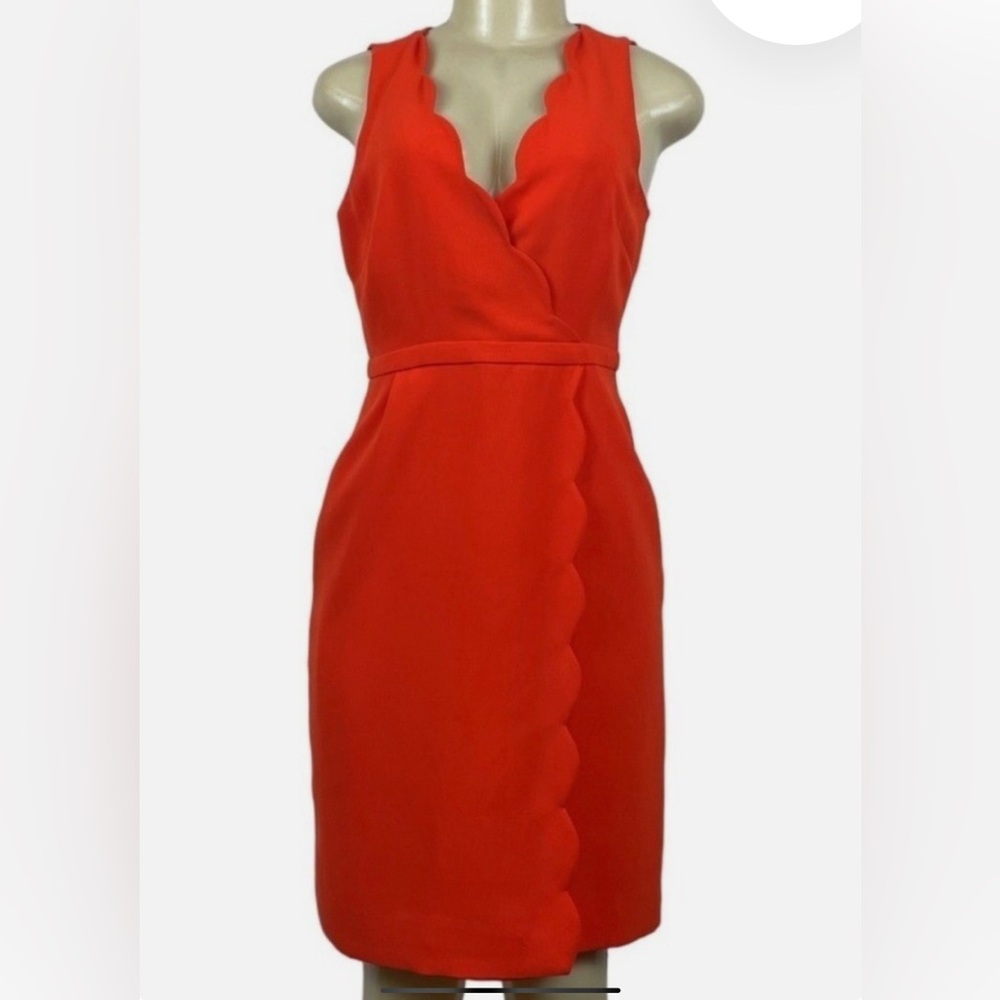 ******J CREW Elegant Sleeveless Faux wrap Scalloped Sheath Dress